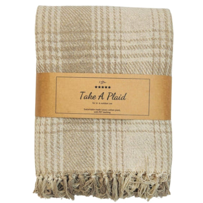 Nehmen Sie ein kariertes Polyback-Picknick-Plaid beige weiß 160 x 160 cm | 10 Stück