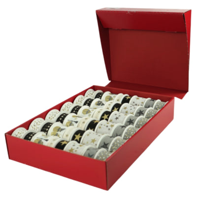 Horn-Geschenkband schwarz-weiß goldfarben Display 48 Stück | 2 Stk
