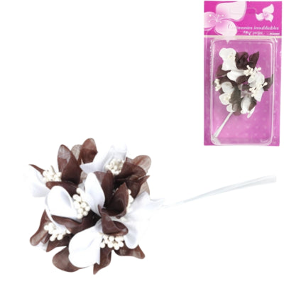 Dekoblume mit Perlen braun 13 cm 6er Set | 24 Stück