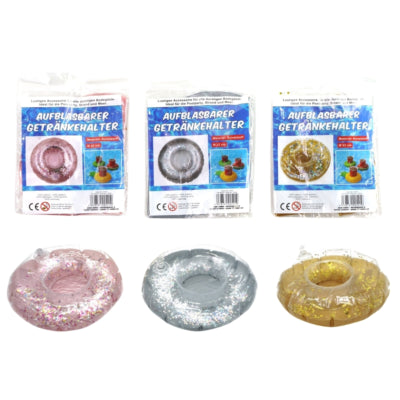 Aufblasbarer Getränkehalter Donut Glitzer 22 cm 3-fach sortiert | 24 Stück