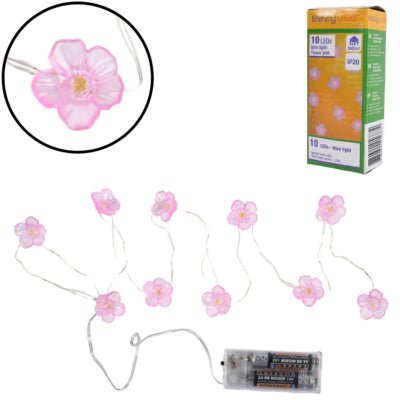 Lichterkette Blumen rosa LED auf Batterie 120 cm | 25 Stück