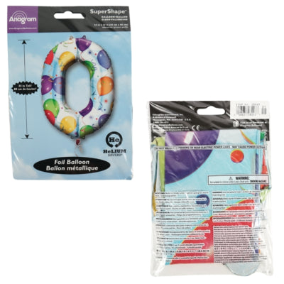 Amscan Folienballon Zahl 0 Helium geeignet 88 cm | 40 Stück