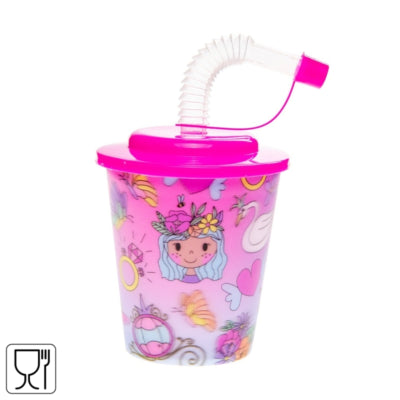 3D-Becher mit Strohhalm Prinzessin 250 ml | 24 Stück