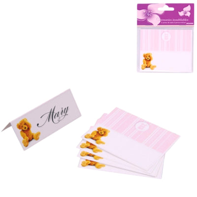 Babyparty-Tischkarten Teddybär rosa 10 cm 5 Stück | 48 Stück