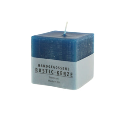 Gala Stumpenkerze rustikal quadratisch blau 7 x 7 cm | 12 Stück