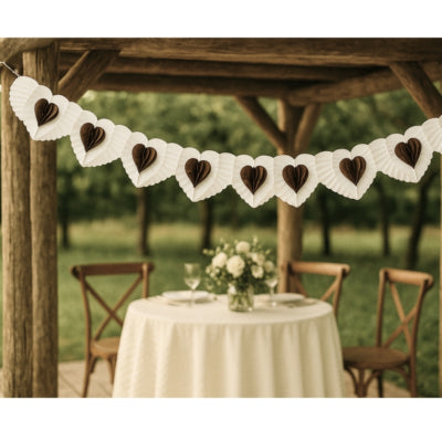 Girlande Herz Papier creme 4 m | 24 Stück