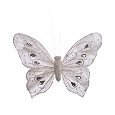 Schmetterling auf Clip weiß 12 cm | 24 Stück