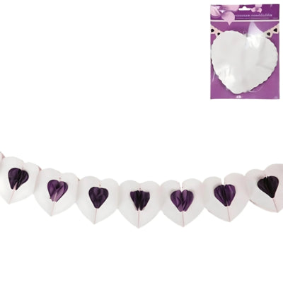 Girlande Herzpapier weiß lila 4 m | 24 Stück