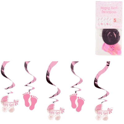 Amscan Spiralanhänger Baby Mädchen Folie 61 cm 5er Set | 24 Stück