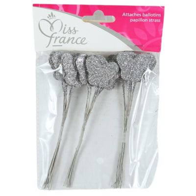 Miss France Ballonbinder Schmetterling mit Glitzer silberfarben 13 cm 36 Stück | 24 Stück