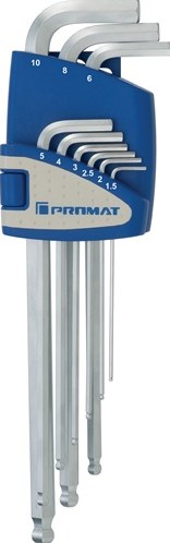 Promat tecwerk Winkelschraubendreher-Set | 9-teiliger Kunststoffhalter | SW 1,5-10 mm | langer Kugelkopf - 4000825111