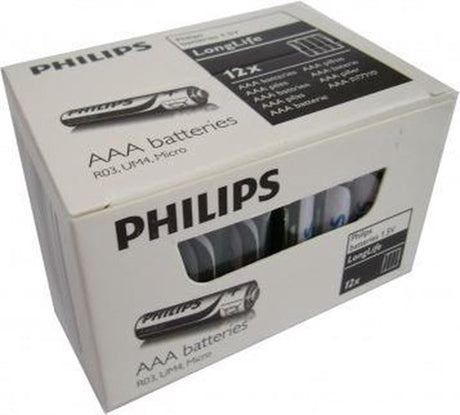 Philips-Batterien Longlife AAA R03, Schachtel mit 12 Blisterpackungen à 4 Stück