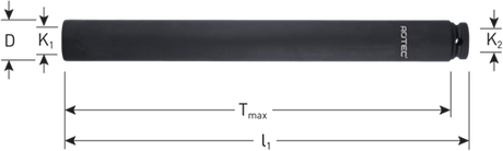 Rotec krachtdop | binnenvierkant 1 2 | extra diep | l=310 | sw 19 - 842.3019