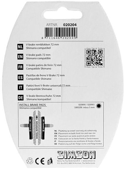 Totas de freno V-Brake 72 x 12.5 mm Negro 2 piezas