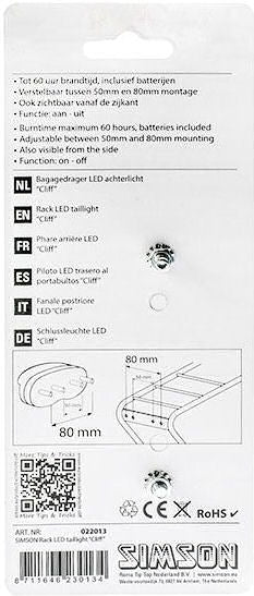 Simson Battery Buggage Rack Bread Light Cliff 1 LED OU