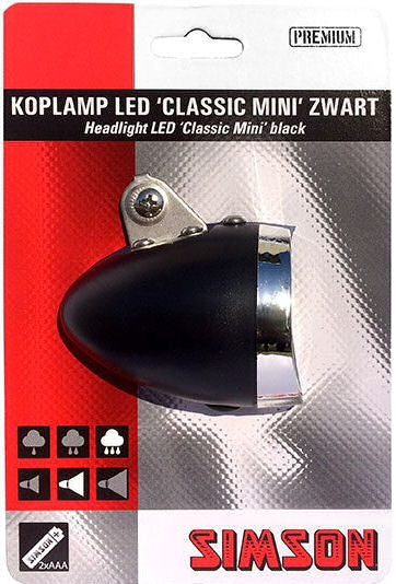 Simson Front Fork Headlight Classic Mini Black Incl. Fliedermaus. Kaart gepaalt