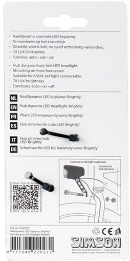 Simson Voorlicht hell Naafdynamo LED 70 Lux Black