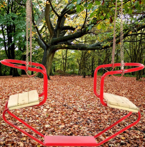 Schwingendes Duo Swing 92 x 44 x 53 cm Stahlholz Rot natürlich