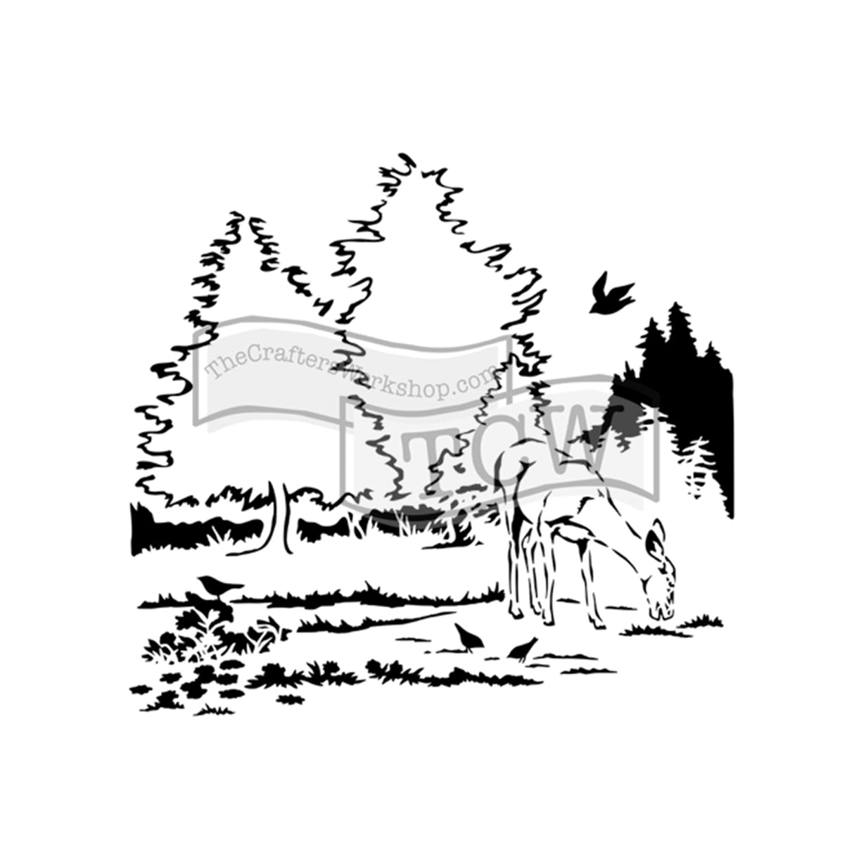 Die Werkstatt des Handwerkers • Vorlage 15x15cm Hirsch im Wald