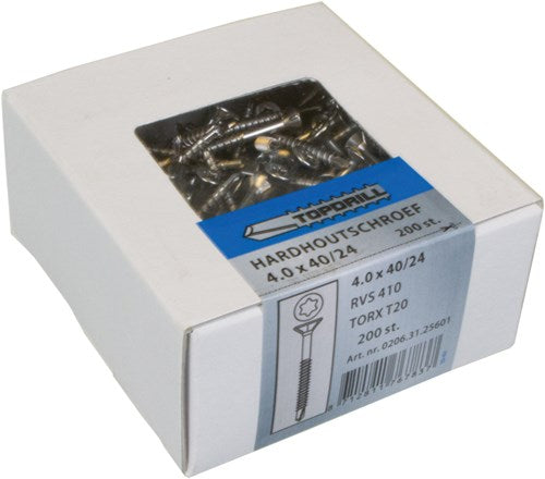 Topdrill spaanplaatschroef zelfborend rvs-410 pk torx tx20 4.0x50 30 | 200 stuks - 0206.31.25901