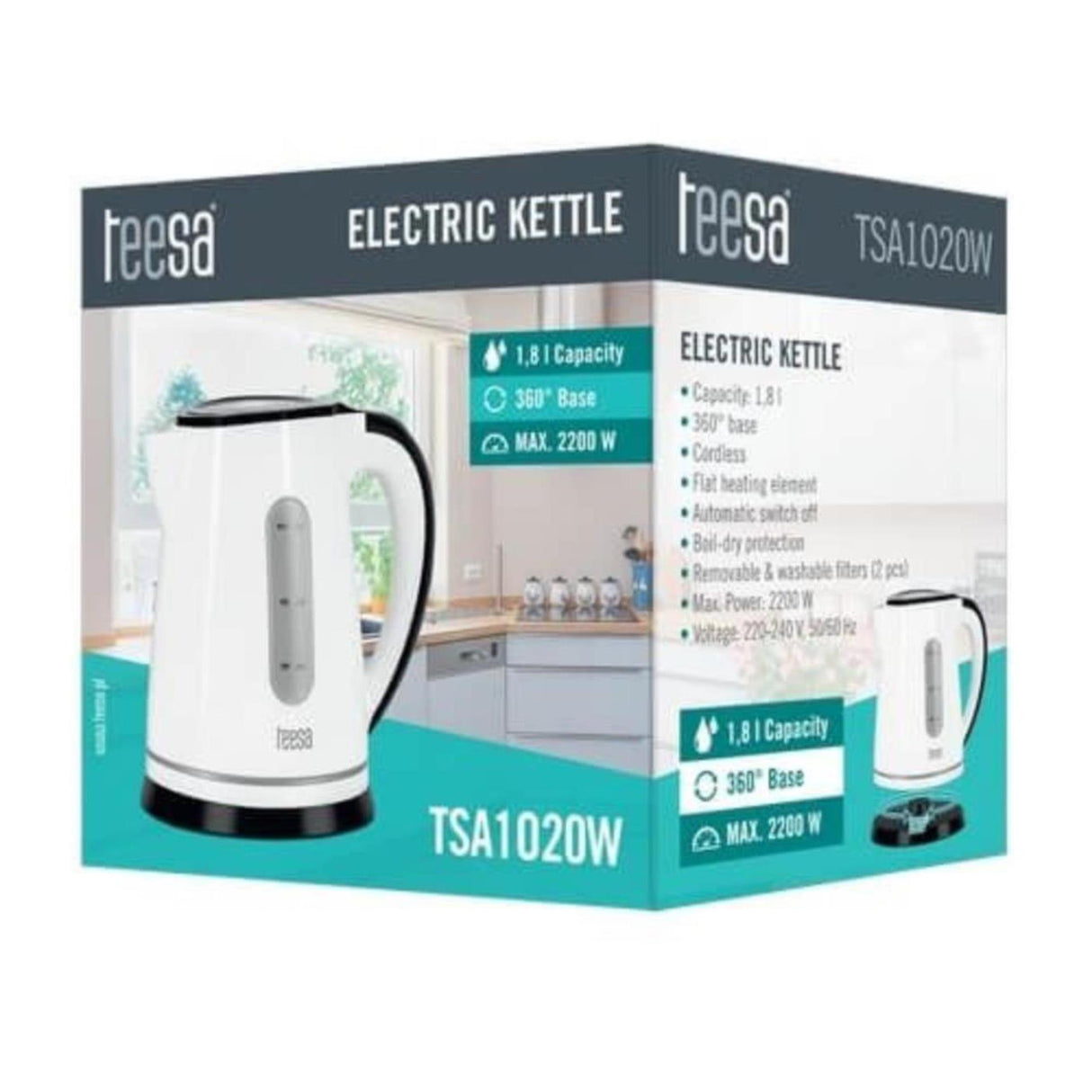 Teesa Wasserkocher, kabellos und leise, 1,8 l weiß