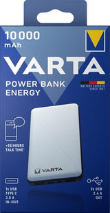 Varta Powerbank 10.000 mA silber + LED-Anzeige USB und USB-C – 3509010