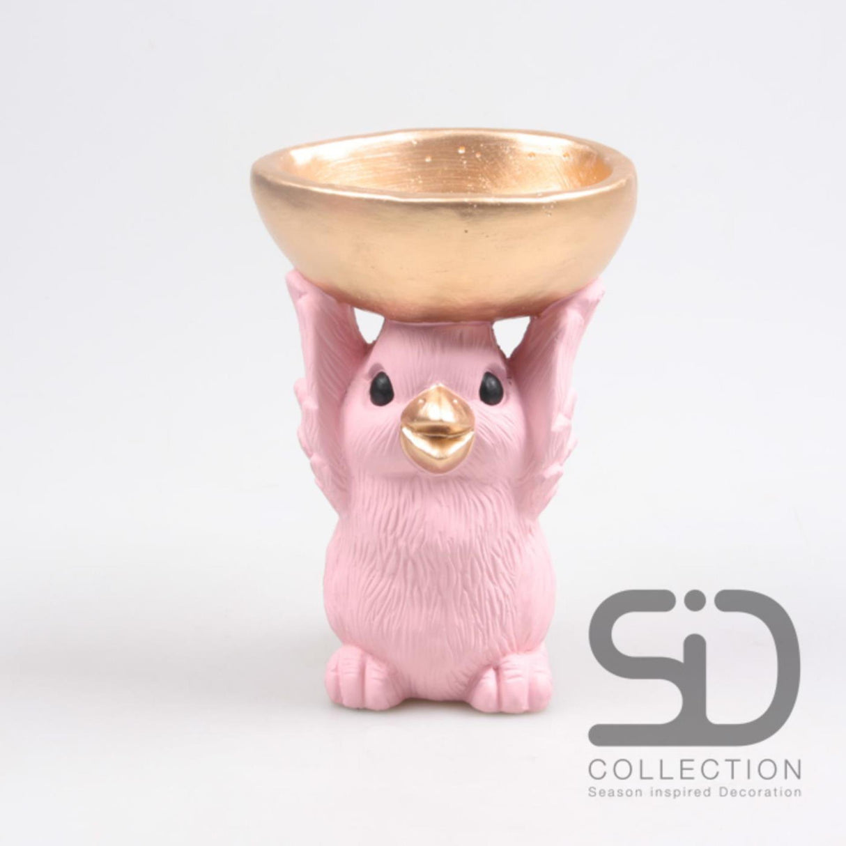 Season inspired decoration vogel met schaal 14x11x21cm roze
