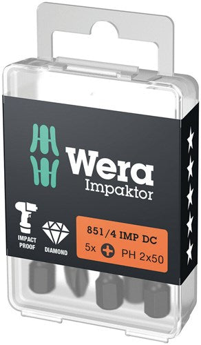Imp Wera 851 4 DC-Aktuator-Bits Phillips, PH 2 x 50 mm – 5 Stück – 05057656001