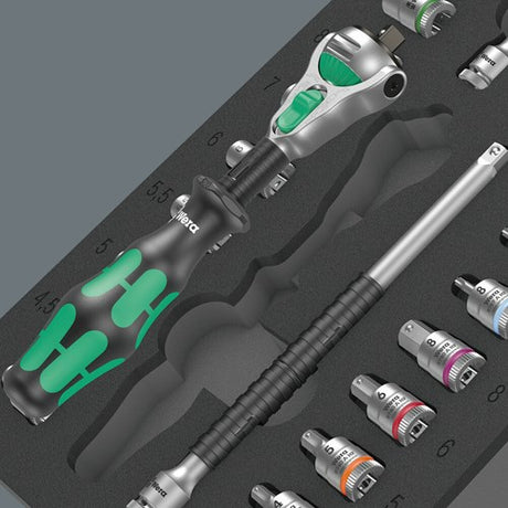 Wera Moosgummi-Einlage 8000 A Zyklop Set 1 Werkzeugset (schwarzgrau, Ratschen- und Steckschlüsselsatz, in Moosgummi-Einlage für Werkstattwagen)