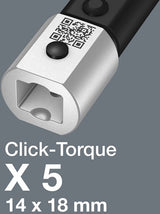 Wera Click-Torque x 5 Drehmomentschlüssel für Einsatzwerkzeuge, 14 x 18 mm, 60 - 300 Nm – 1 Stück – 05075655001