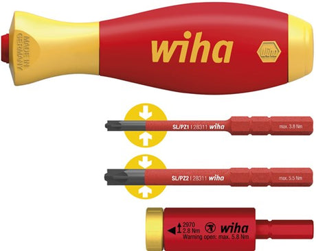 Wiha 41478 | Drehmoment-Set EasyTorque-Adapter elektrisch | mit slimvario®-Halterung und slimbits sl pz | 4-teilig - 41478