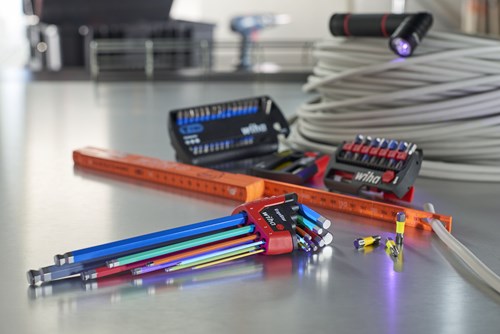 Wiha Winkelschlüsselsatz | im Ergostar-Halter | sechseckiger Kugelkopf | Zauberring | 10-teilig | farbig leuchtend | im Blister - 43850 - 43850