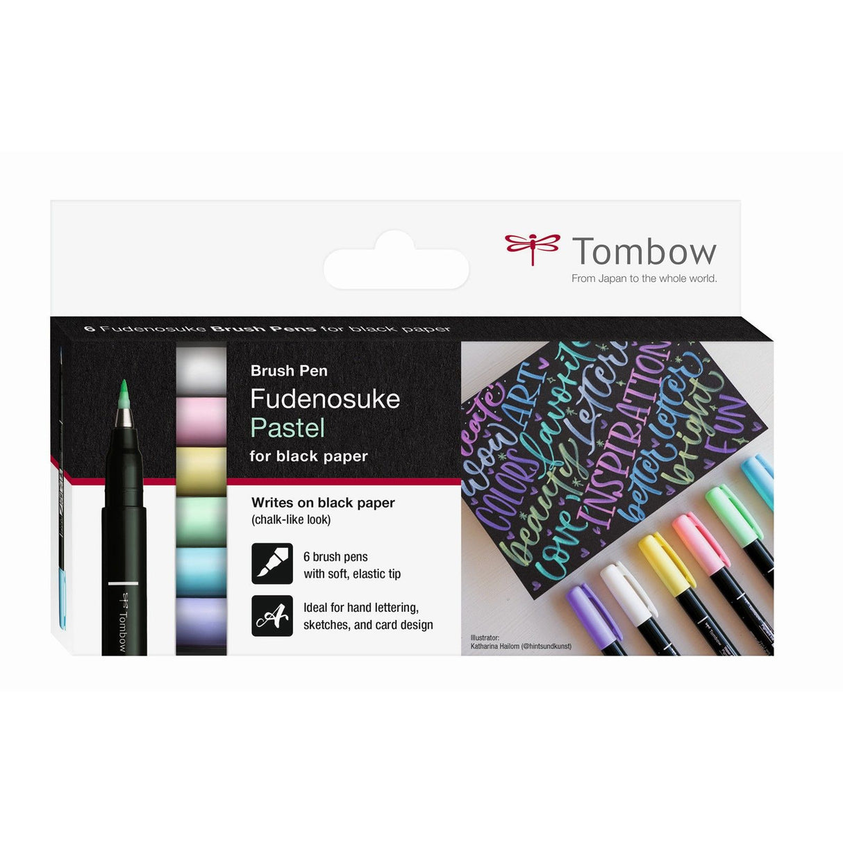 Tombow • Pinselstift Fudenosuke Pastell für schwarzes Papier 6x