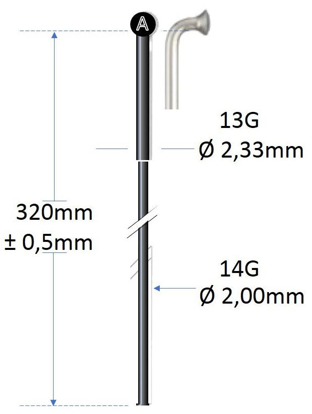 Alpina spaak sort rustfrit stål 13g 320mm Ø2,00mm til talsmaskine P 100