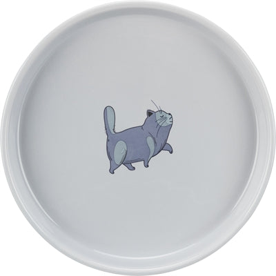 Trixie Food Bowl Water Bin Flat and Wide Cat Print Grey