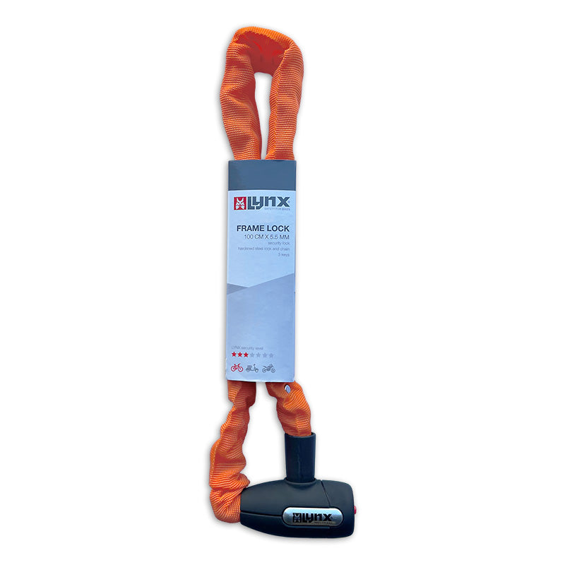 Orange Lynx Cityline M Lock a catena - 85 cm, acciaio temprato, collegamenti quadrati da 5,5 mm, meteo -resistente, clic dell'auto, 3 tasti