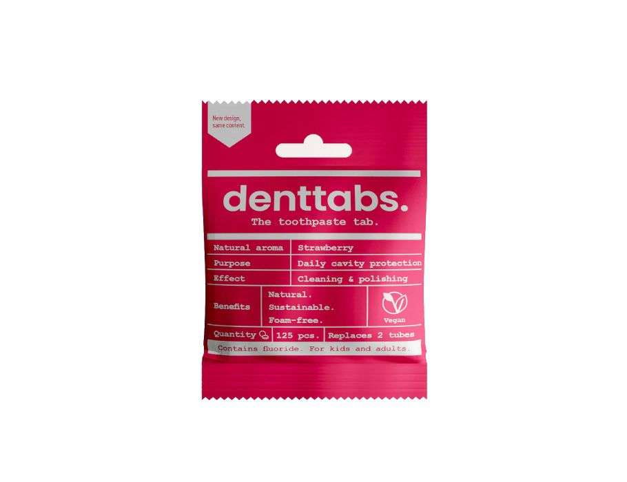 Denttabs Zahnpasta -Tabletten mit Fluor -Erdbeere
