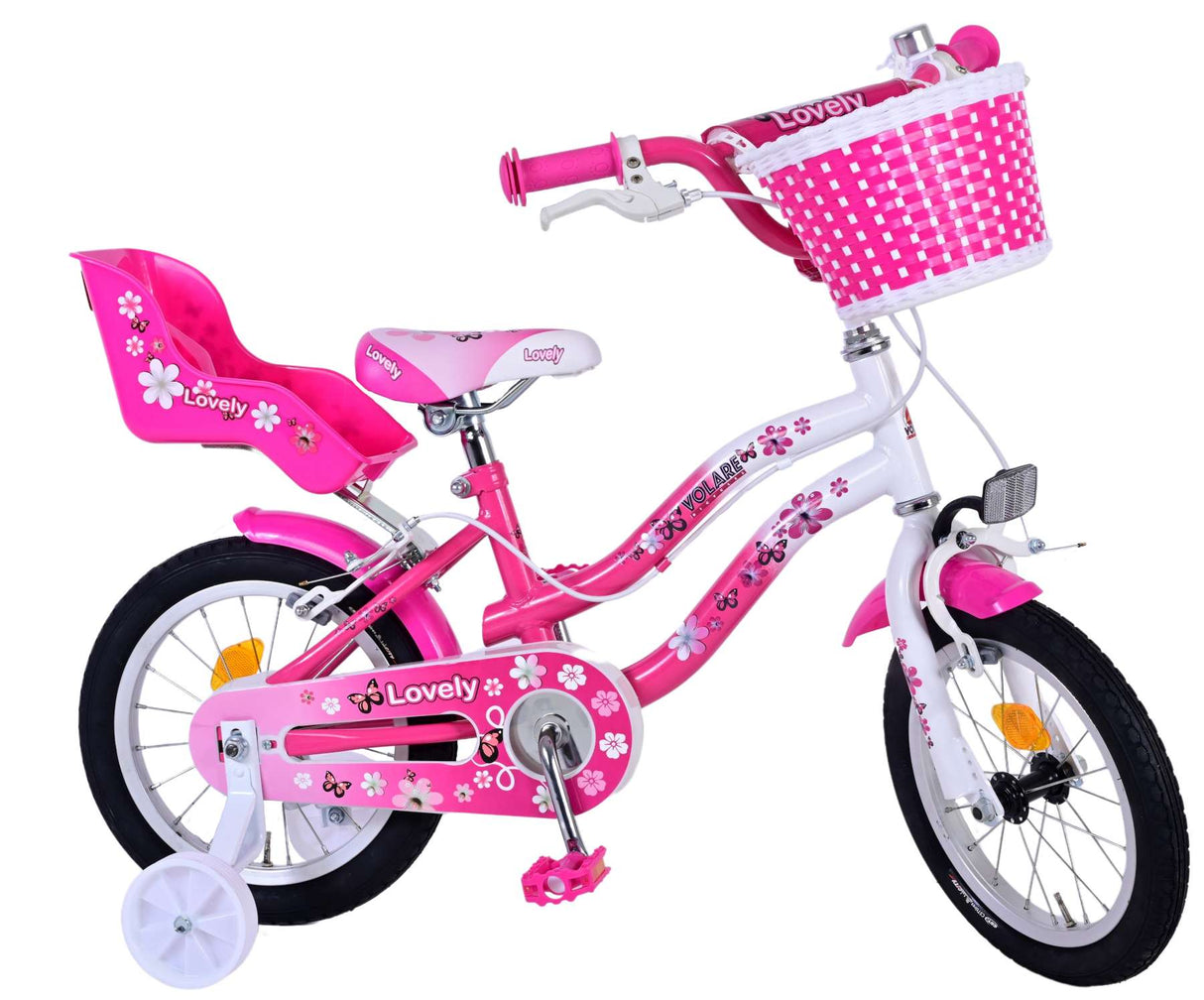 Volare Lovely Children's Bike Girls 14 Zoll rosa weiße zwei Handbremsen