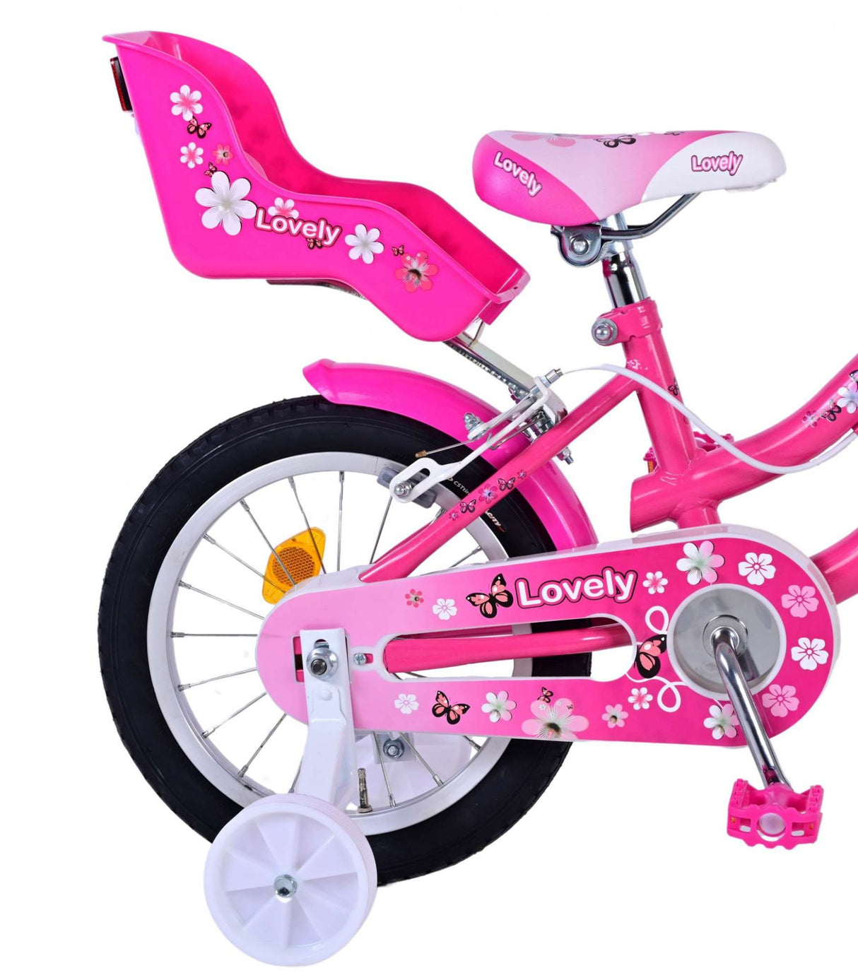 Volare Lovely Children's Bike Girls 14 Zoll rosa weiße zwei Handbremsen