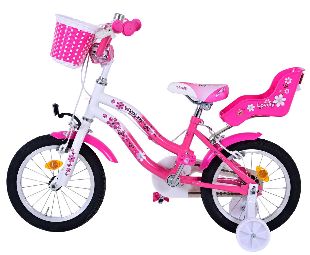 Volare Lovely Children's Bike Girls 14 Zoll rosa weiße zwei Handbremsen