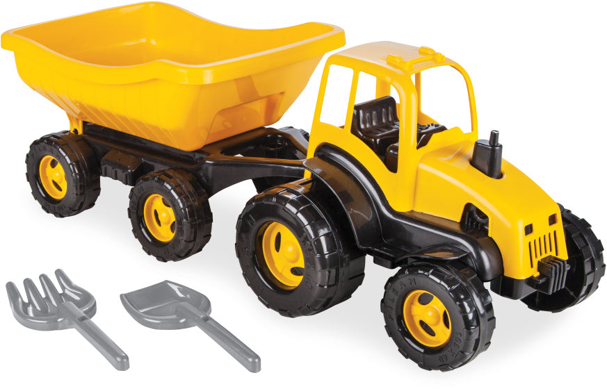 Pilsan-Traktor mit Anhänger gelb schwarzer 4-teiliger Anhänger