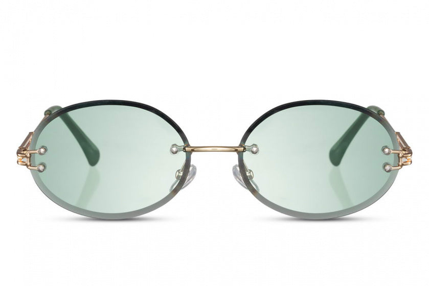 CWI Ladies Sonnenbrille Oval Randloos Katze. 2 Goldgrün