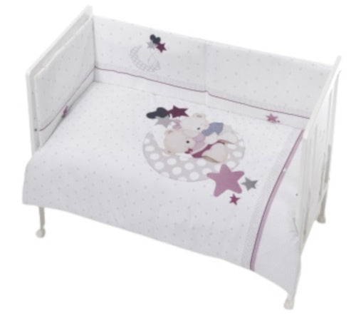 Interbaby Betttextile Set Mond 70 x 140 Baumwoll weiß rosa 3-Stück