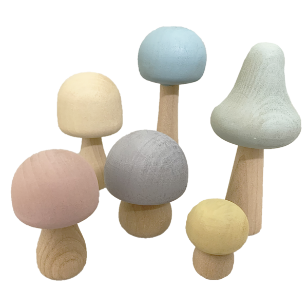 Papoose Toys Papoose Toys Pastell Wood Mushrooms 6pc