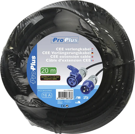 Proplus -Verlängerungskabel CEE 20 Meter 3x2,5 mm² Schwarzblau