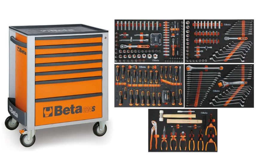 Beta -Werkzeugtrolley 7 Schubladen Orange inkl. 309-teiliges Sortiment