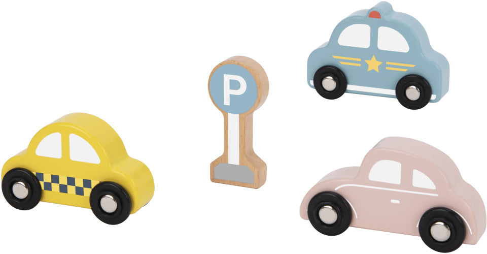 Toky Toy Holzfahrzeug und Verkehrsschild 12-teilig Set