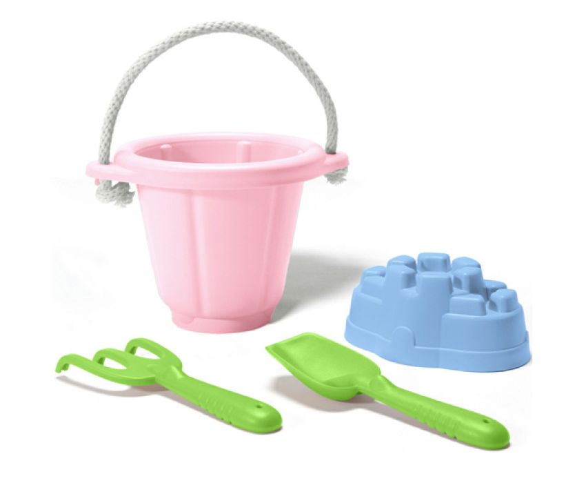 Green Toys set with bucket, rake and scoop